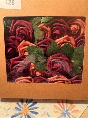 Home Essentials Burgundy and Peach Artificial Rose Bouquet 25 stems